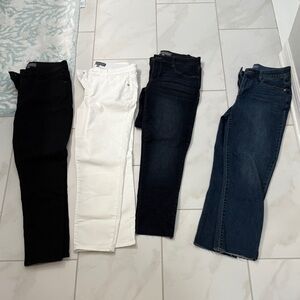 Set of Four Jeans in Black, White, and Blue